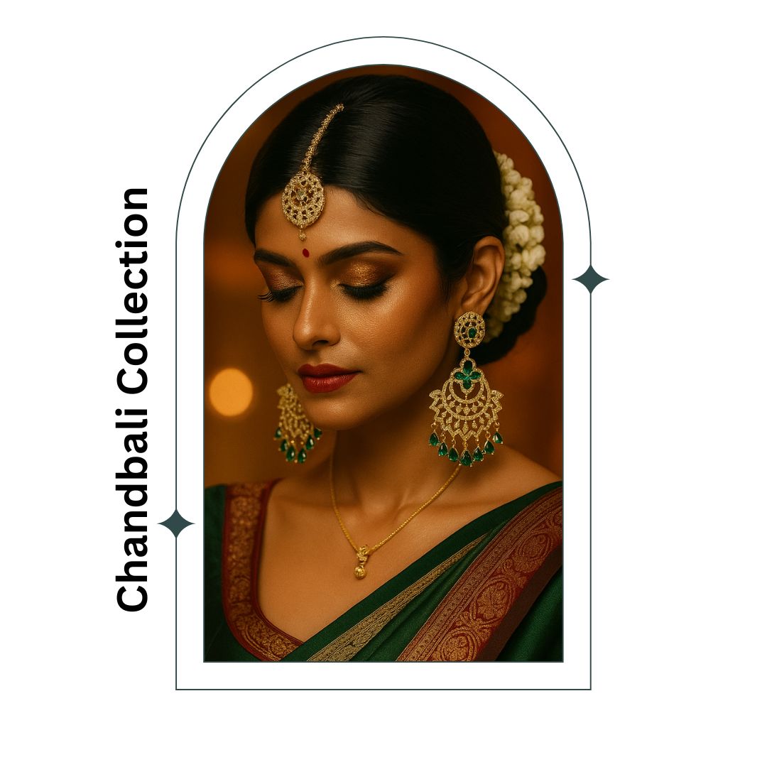 Elegant diamond chandbali earrings for women in American Diamond AD jewellery collection