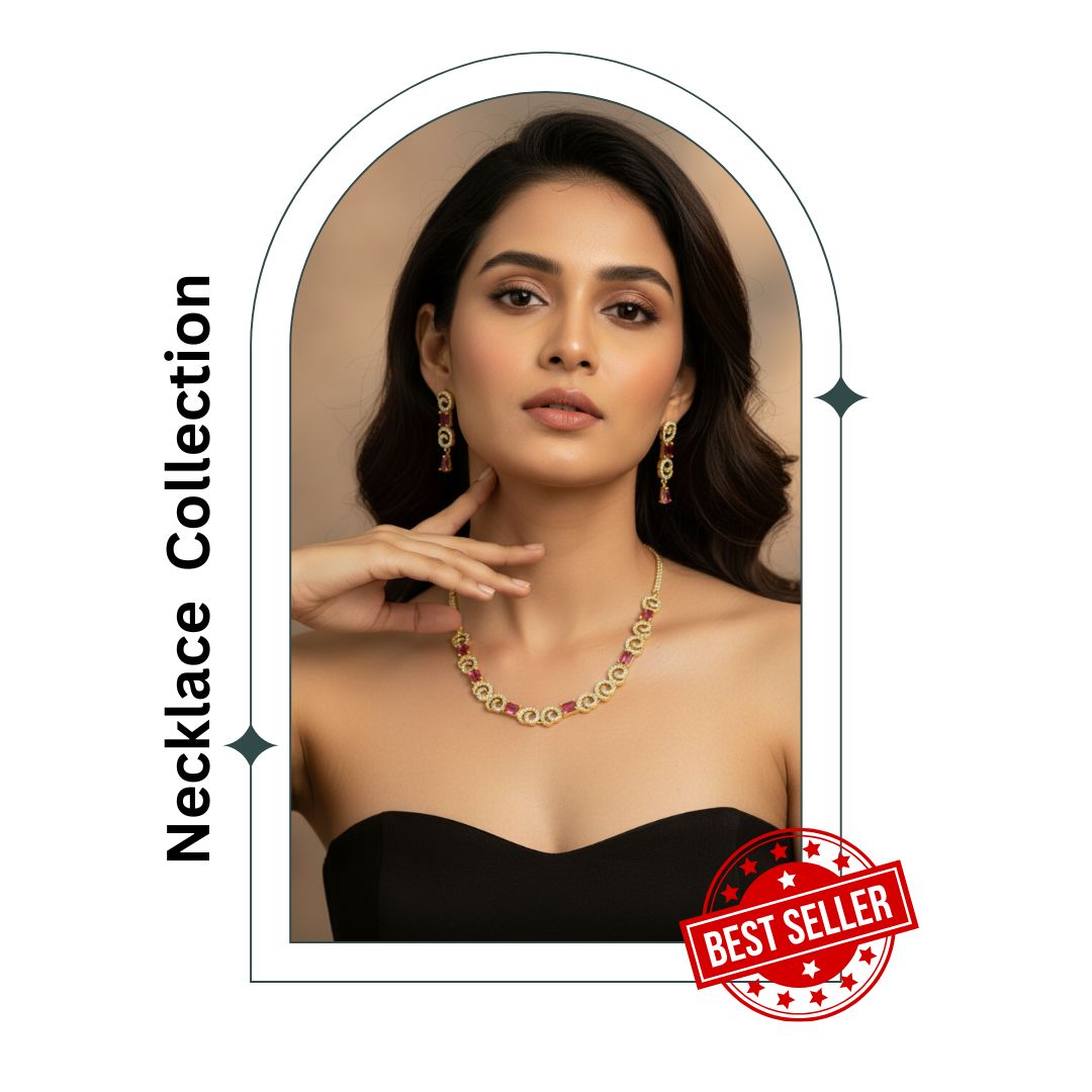 Elegant diamond necklace set for women in American Diamond AD jewellery collection