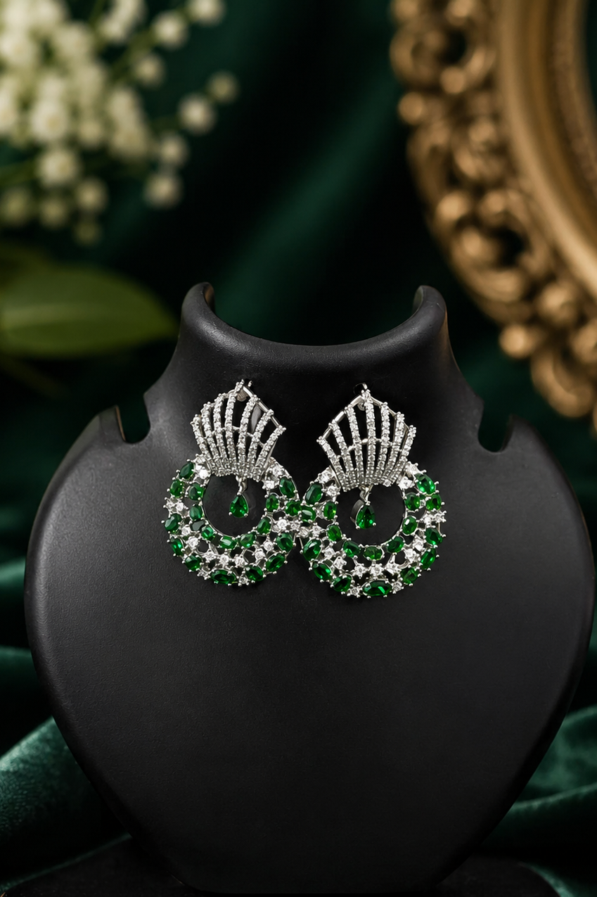 Silver Emerald Eclipse Dangle