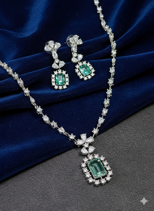 Zenith Aqua Square Green Necklace Set