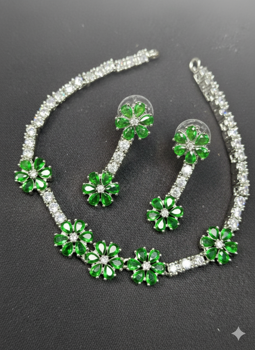 Pushpa Green Necklace Set