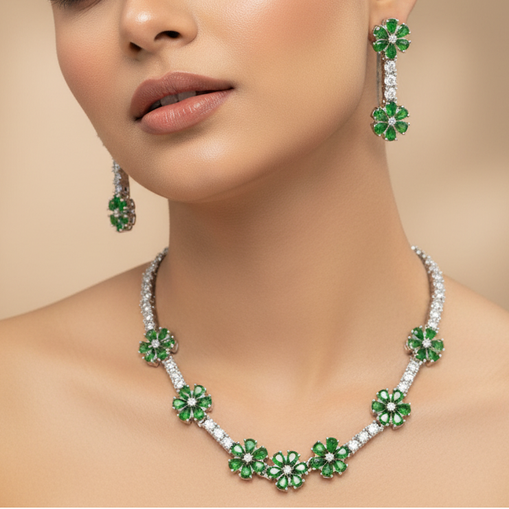 Pushpa Green Necklace Set