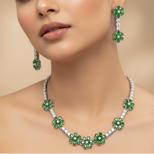 Pushpa Green Necklace Set