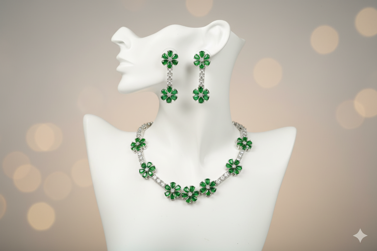 Pushpa Green Necklace Set