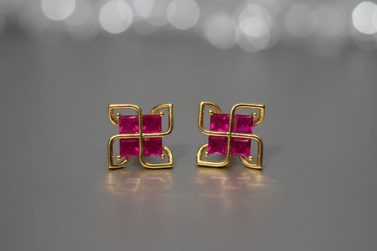Swastik Ruby Stud