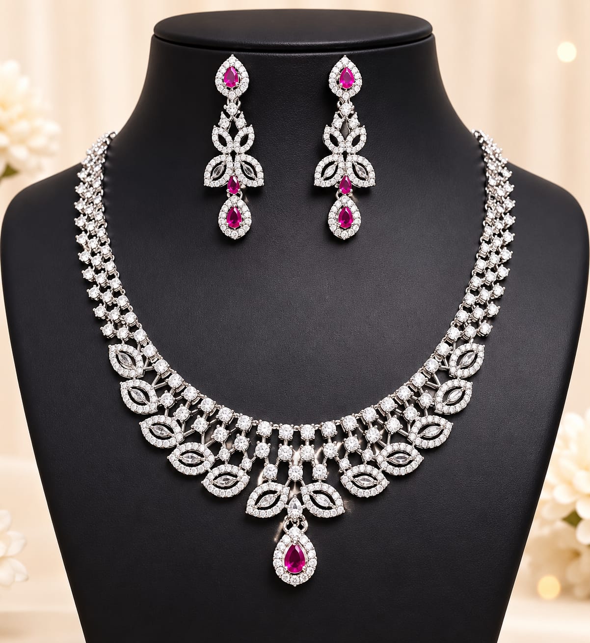 Magenta Royal Petals Necklace Set
