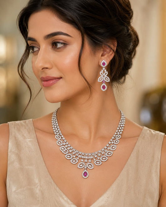 Magenta Royal Petals Necklace Set