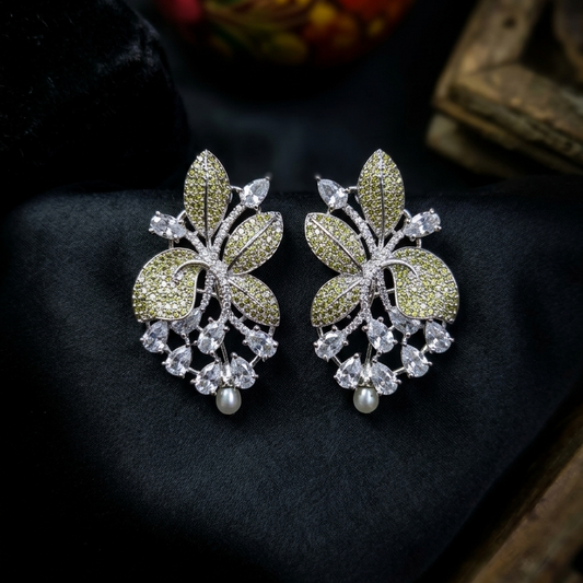 Yellow Meadow Dew American diamond stud with gold tone premium design 